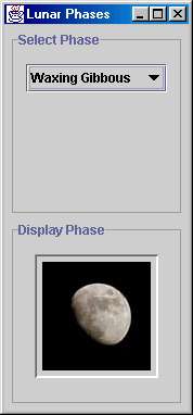 Screenshot of the LunarPhases application with combo box closed