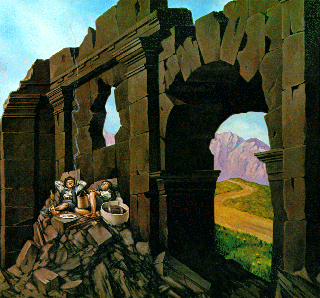 Merry i Pippin na ruinach Isengradu